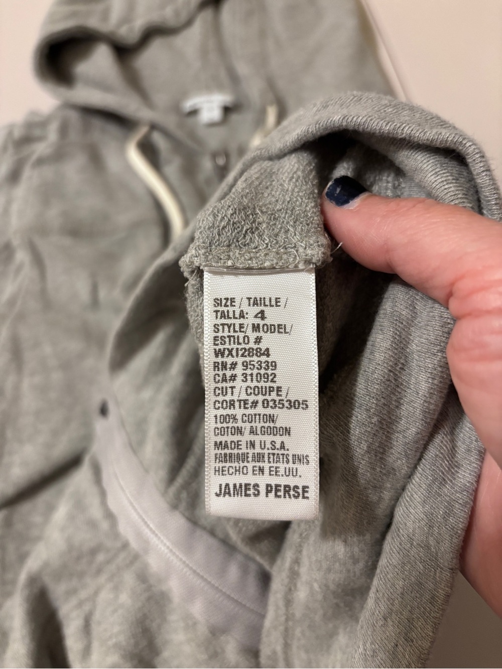 James Perse Vintage French Terry Zip Up Hoodie Size 4 Heather Grey Relaxed Fit - Picture 9 of 10